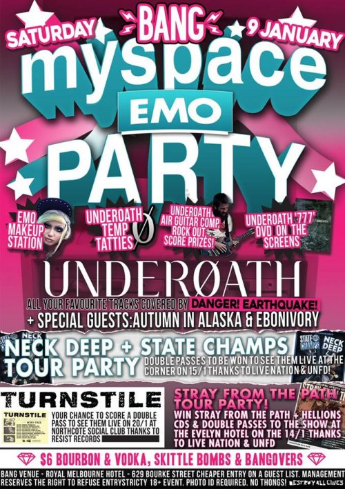 Press flyer image BANG PRESENTS - MYSPACE EMO PARTY - SATURDAY 9 JANUARY, 2016