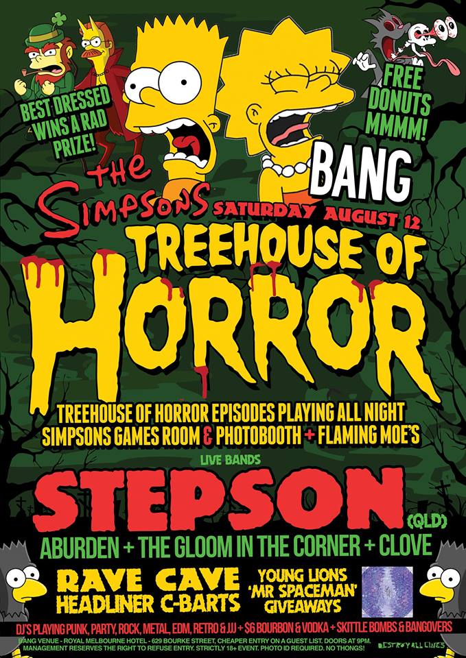 Press flyer image BANG PRESENTS - TREEHOUSE OF HORRORS - SATURDAY 12 AUGUST, 2017